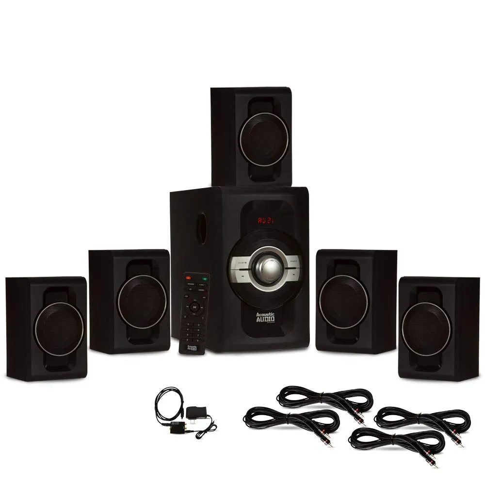 Acoustic Audio AA5240 5.1 Bluetooth Speaker System with Optical Input & 4 Extension Cables