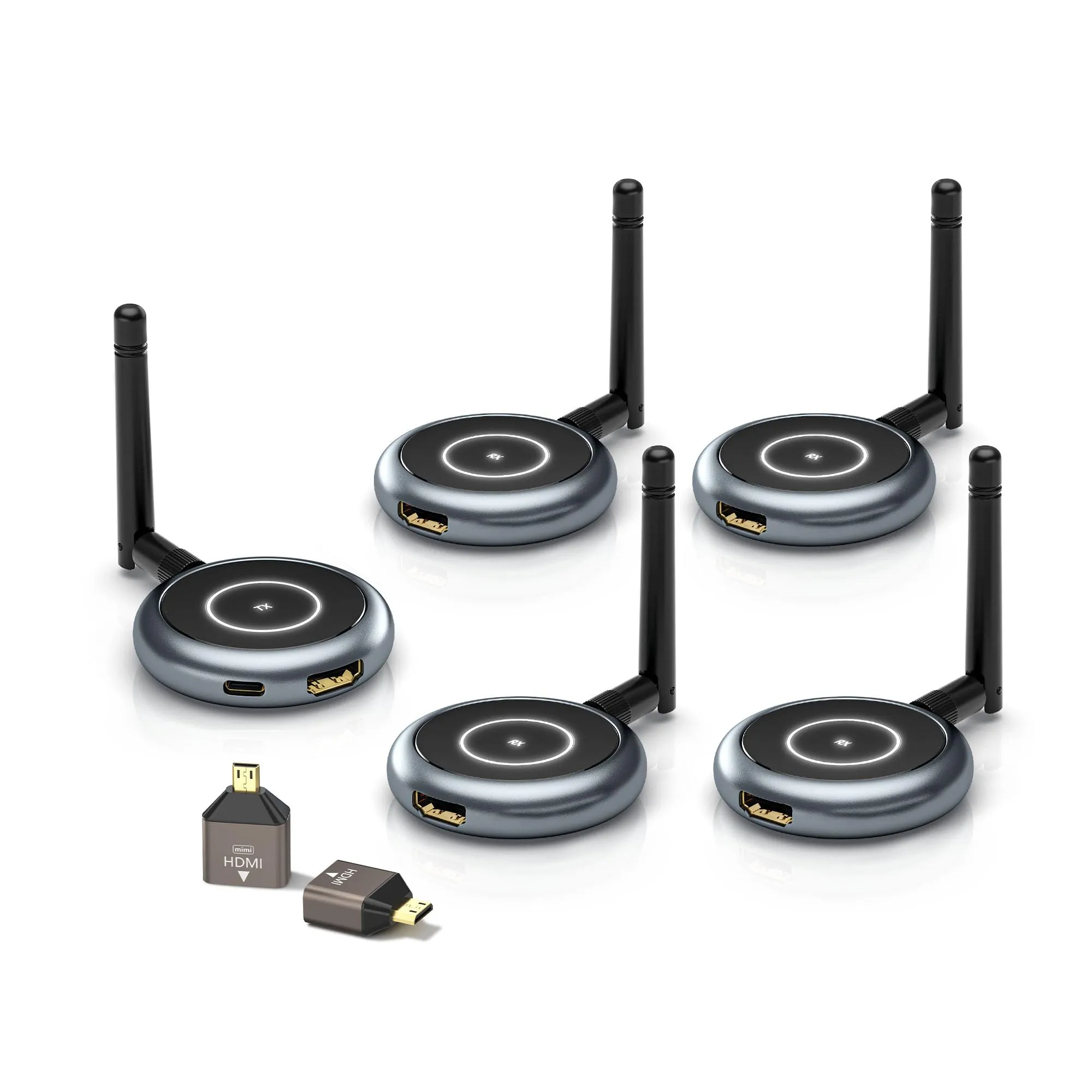 AIMIBO Wireless HDMI Transmitter & 4 Receivers, 1080P@60Hz, 165FT Range, Plug & Play Setup