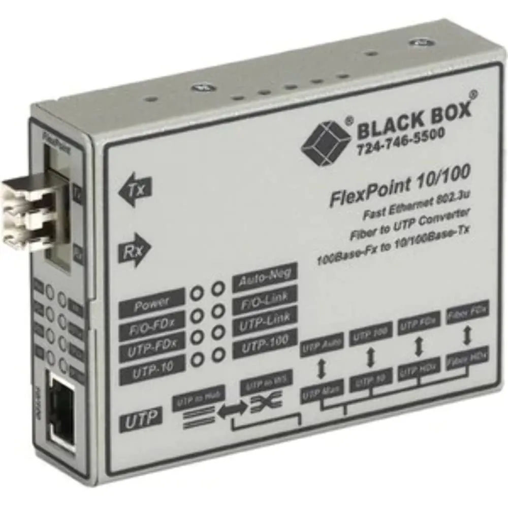 Black Box FlexPoint LMC100A-SMLC-R2 Media Converter 10BT/100BASETX to 100BASE-FX SM LC