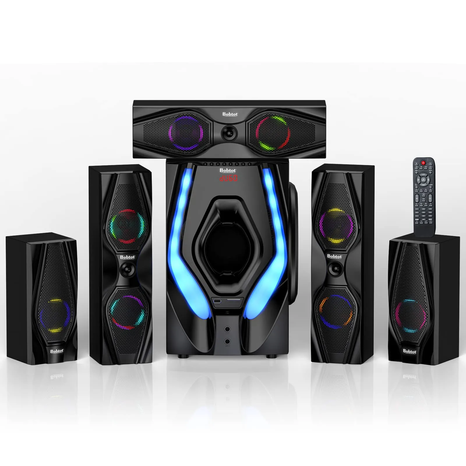 Bobtot Home Theater Surround Sound Speakers 1200W 10' Subwoofer 5.1/2.1 Channel HDMI Bluetooth