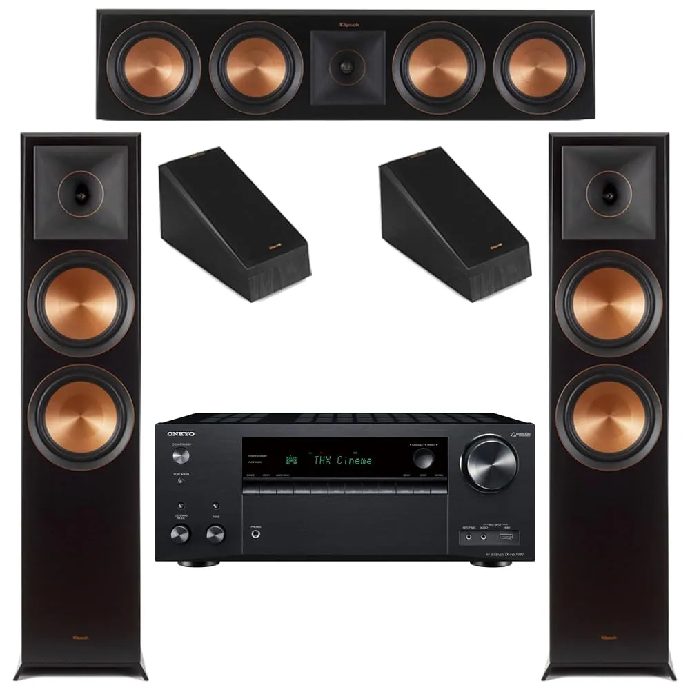 Klipsch 5.0.1 Ebony Home Theater System with RP-8000F Speakers and ONKYO TX-NR7100 Receiver