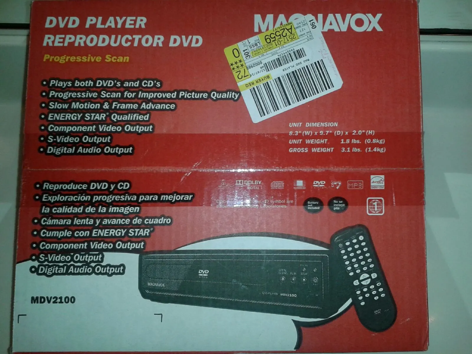 Magnavox MDV2100/F7 DVD Player with Progressive Scan, Zoom, Slow Motion, and Surround Sound