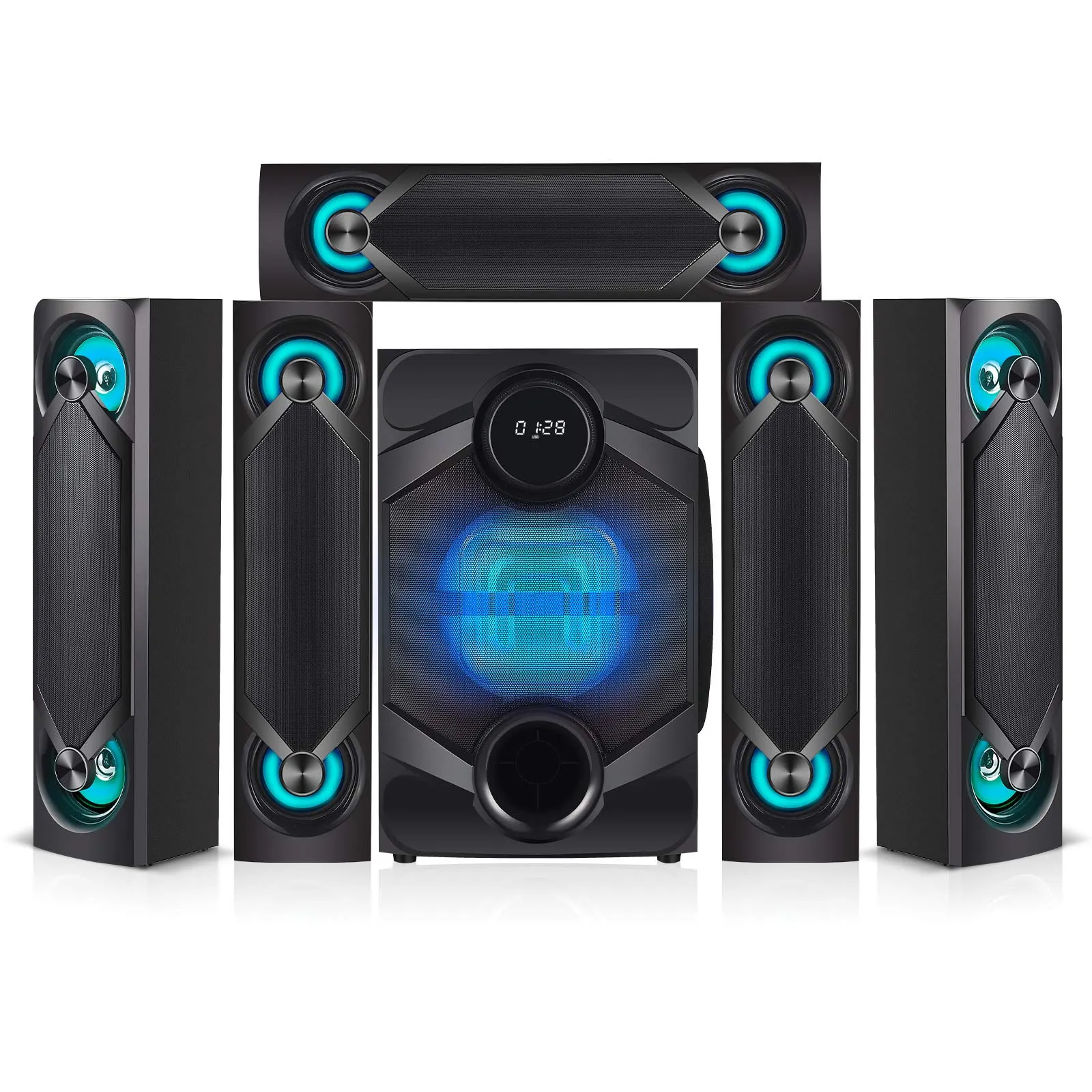 Nyne NHT5.1RGB 5.1 Channel Surround Sound Home Audio System with Bluetooth, Subwoofer, LED