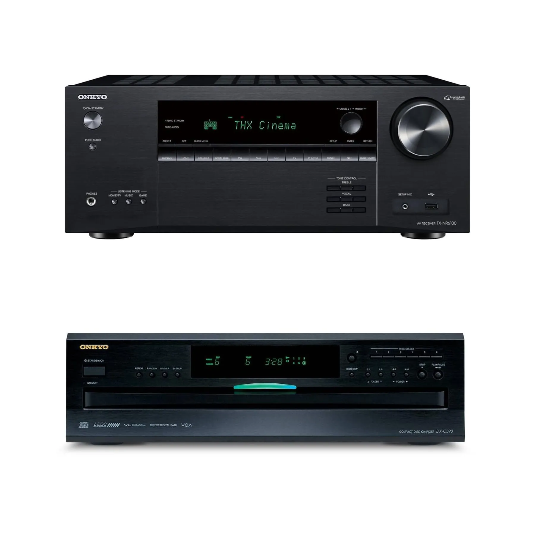 Onkyo TX-NR6100 7.2 Channel Receiver & DXC390 6-Disc CD Changer Bundle with 8K HDMI