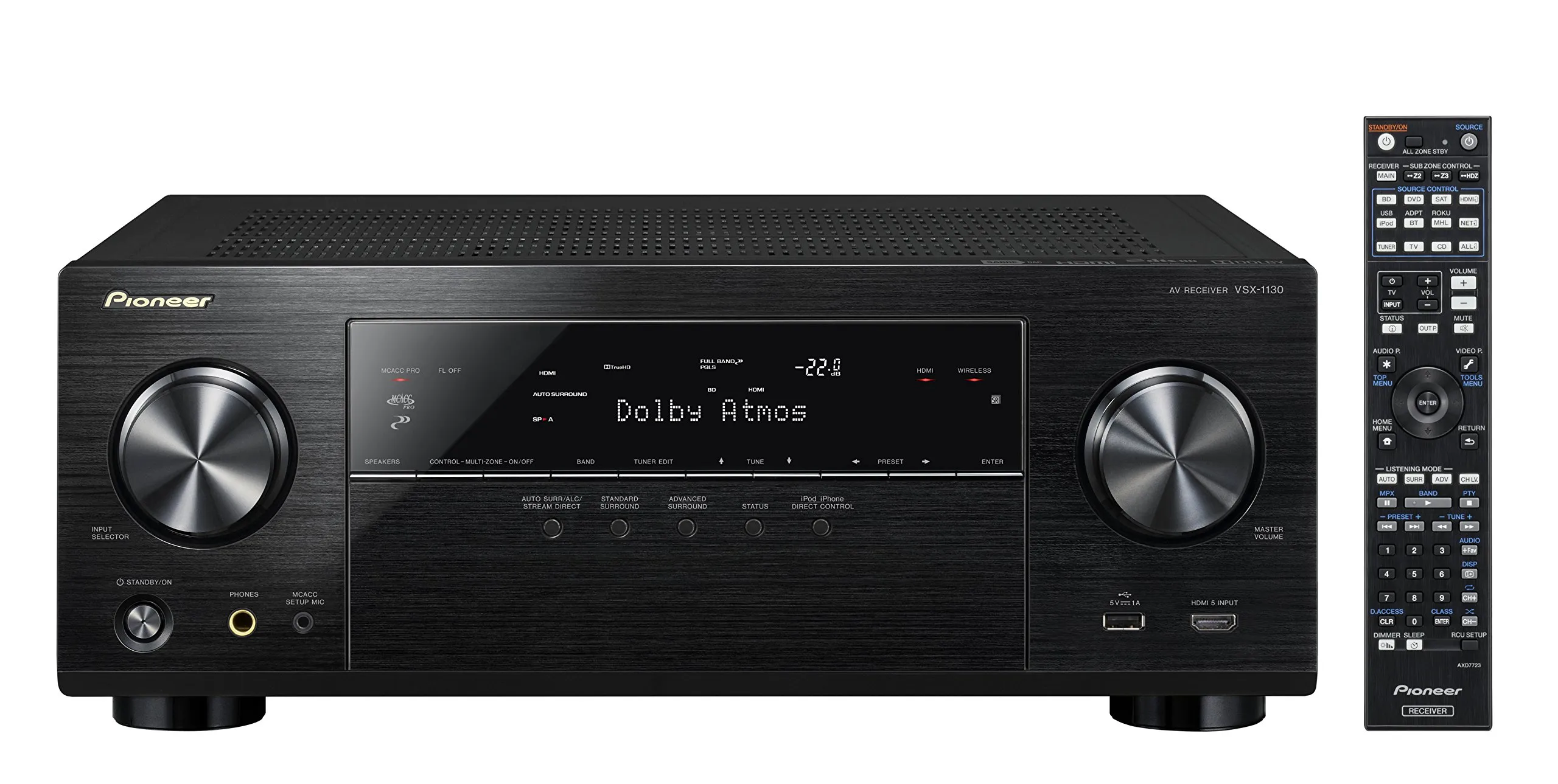 Pioneer VSX-1130-K 7.2-Channel AV Receiver with Bluetooth, Wi-Fi, 4K Ultra HD, Dolby ATMOS