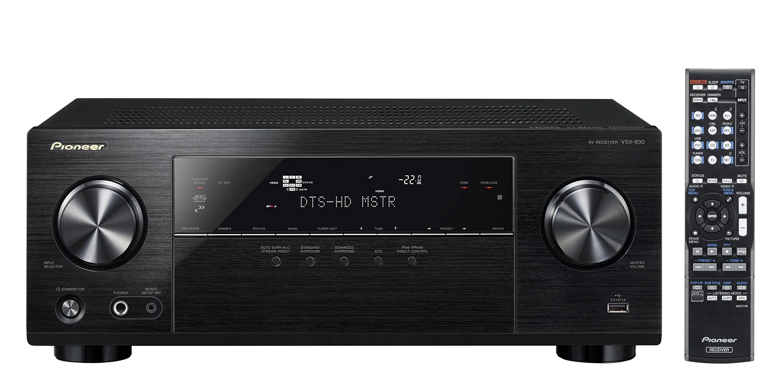 Pioneer VSX-830-K 5.2-Channel AV Receiver with Bluetooth & Wi-Fi - 4K HDCP 2.2, Black