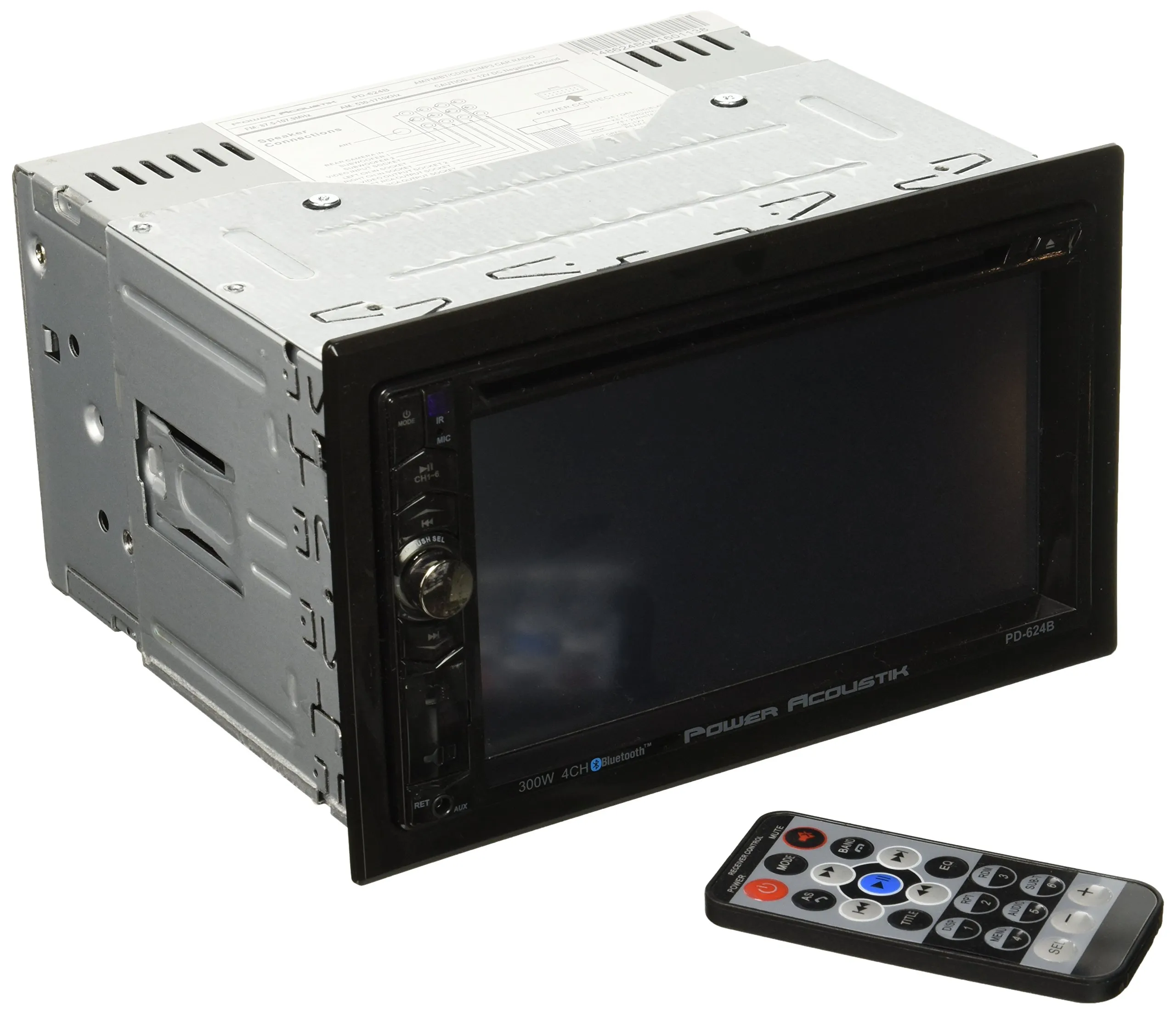 Power Acoustik PD-624B 6.2' Double-DIN LCD DVD Receiver with Bluetooth and 800x480 Resolution