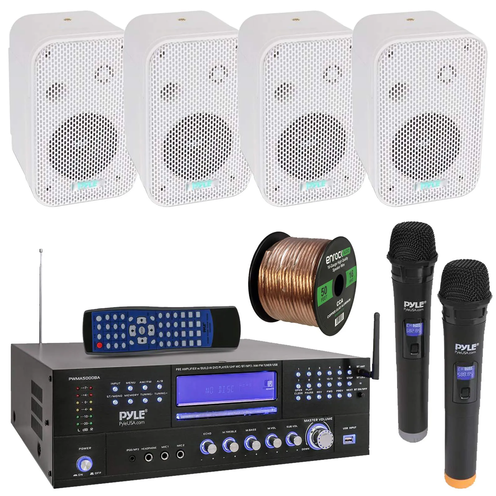 Pyle 3000W Bluetooth Home Theater Receiver with 2 Mics & 4 Waterproof Speakers Bundle