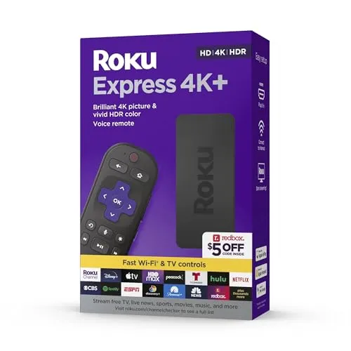 Roku Express 4K+ Streaming Device with Voice Remote, HDMI Cable, HD/4K/HDR Picture Quality