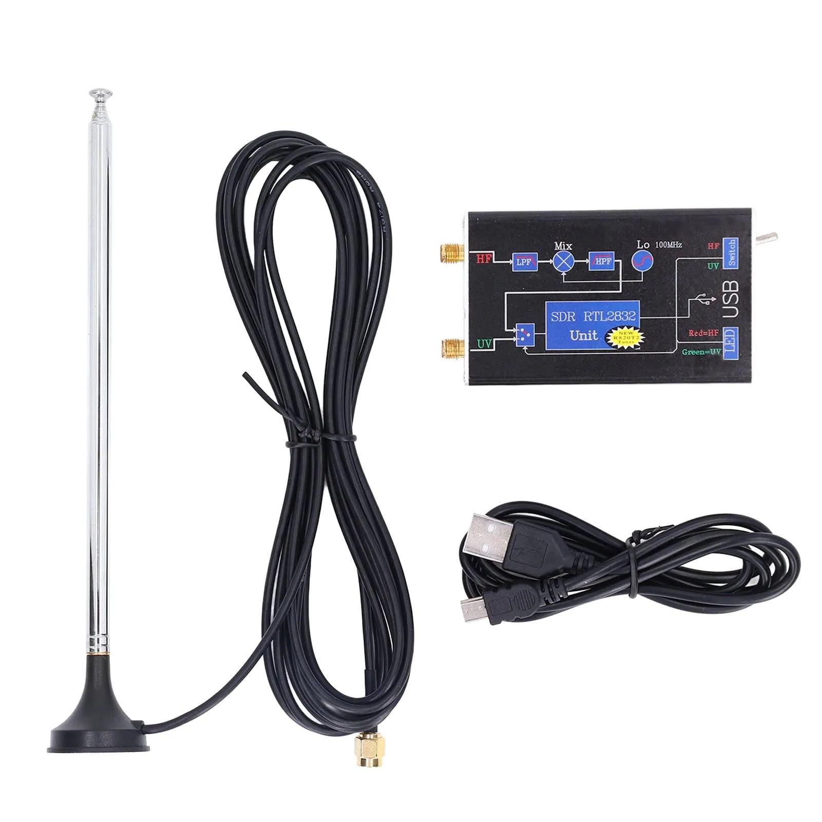 RTL SDR Receiver USB Tuner with Good Toughness, Anti-Interference, Multi-Mode, Black, Aviation