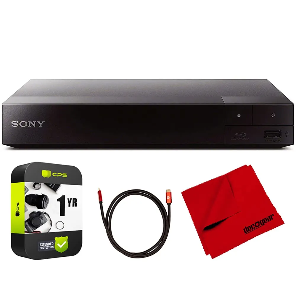 Sony BDP-BX370 Streaming Blu-Ray Player with WiFi, HDMI Cable & Microfiber Cloth Bundle