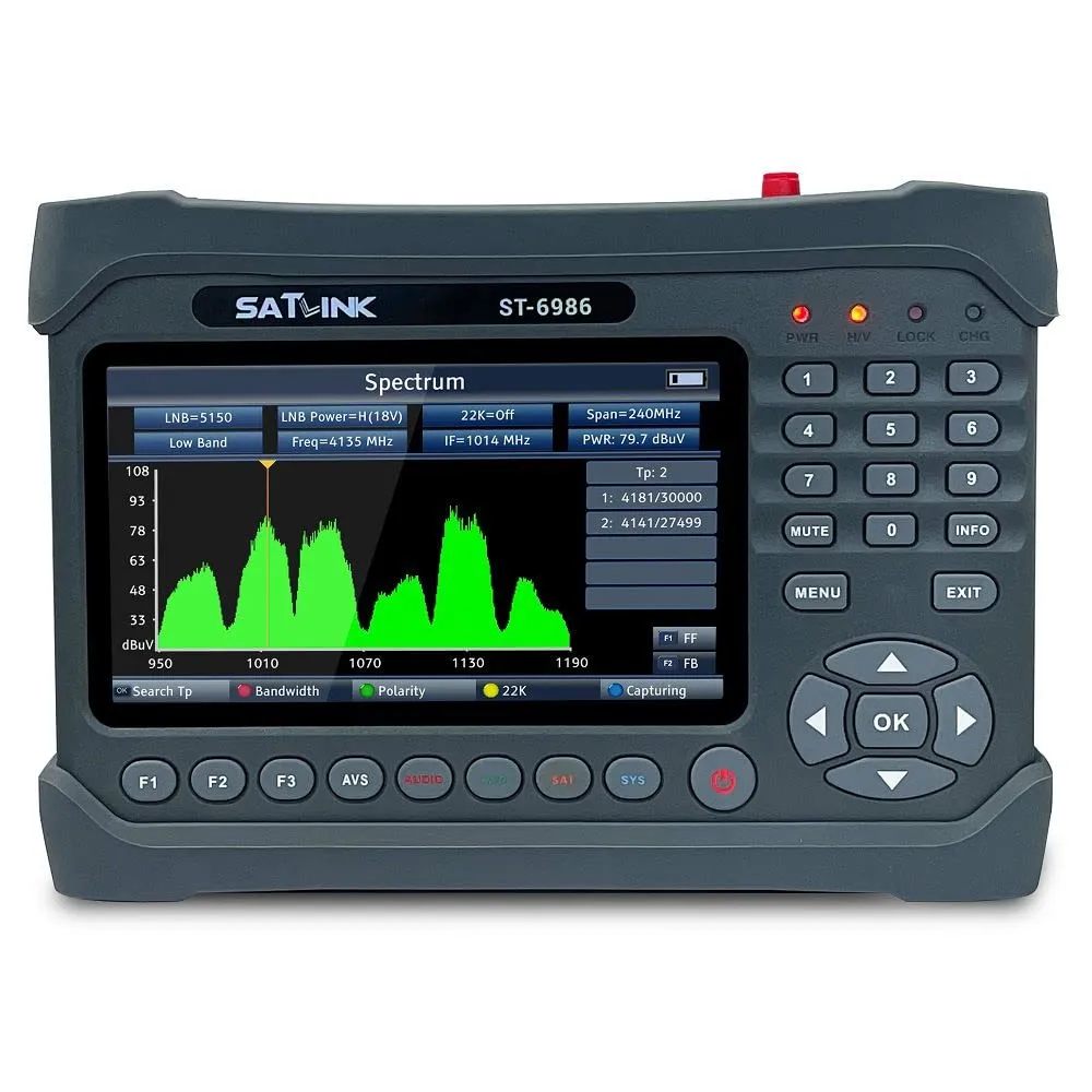 ST-6986 Satellite TV Receiver with 7-Inch HD Screen, DVB-S/S2/T/T2/C, MPEG-4, Spectrum Analyzer