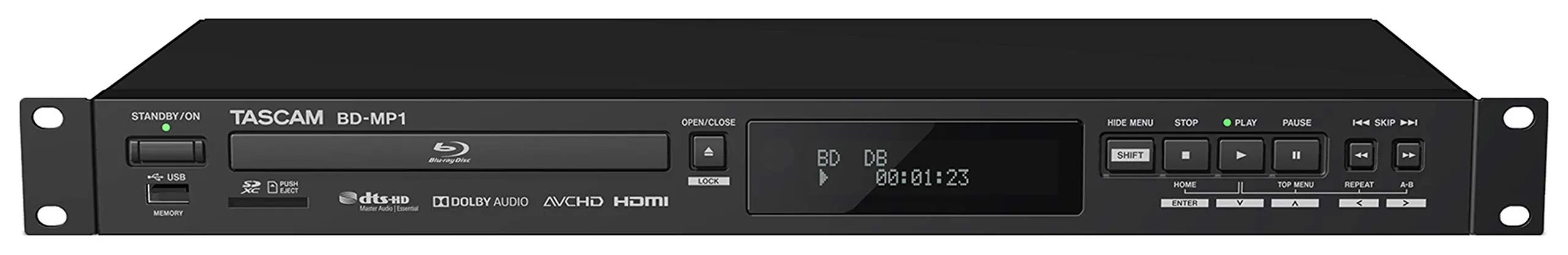 Tascam BD-MP1 Professional Rackmount Blu-ray Player Black, 21.57 x 14.21 x 6.42 Inches