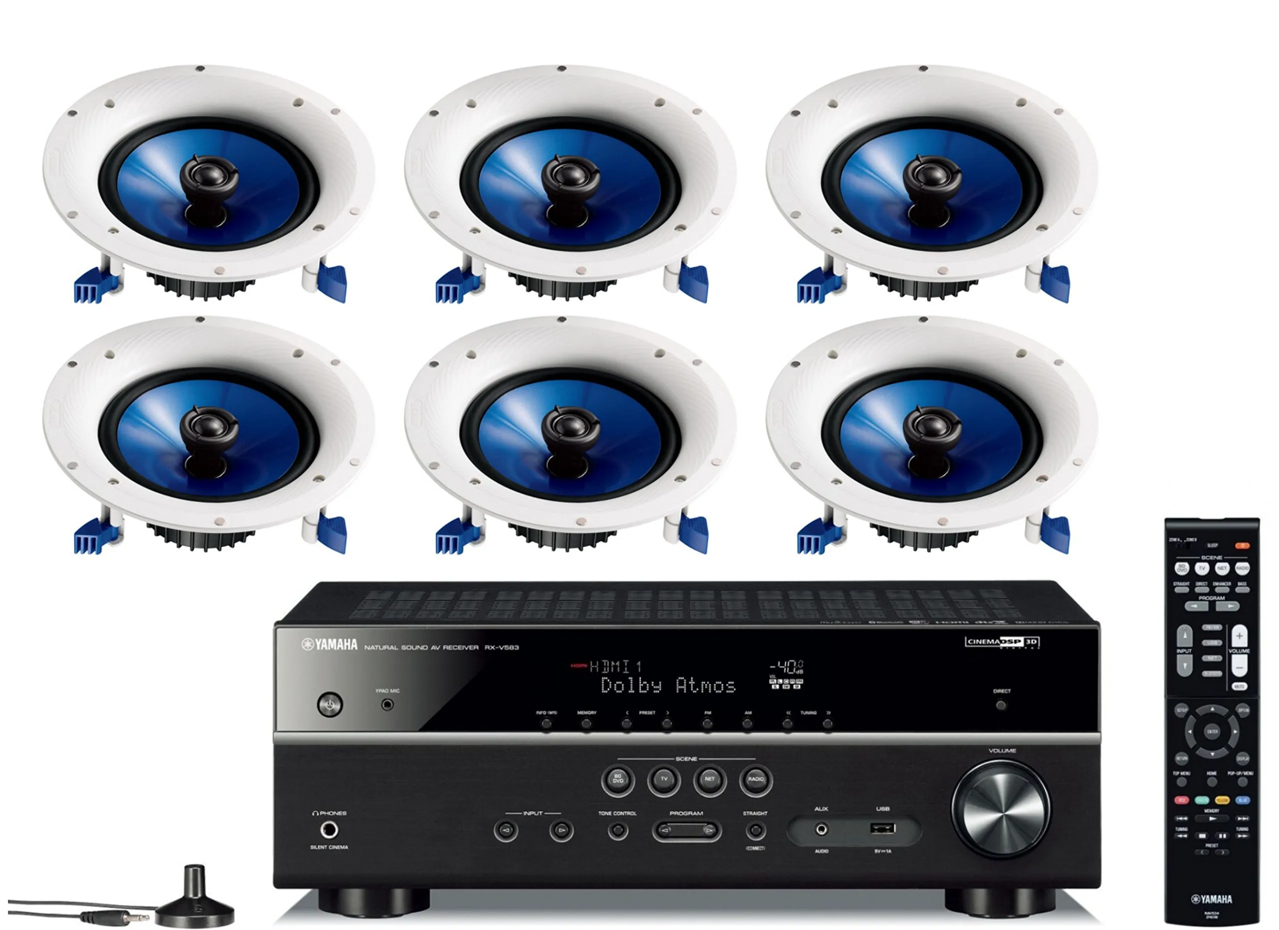 Yamaha 7.2-Channel Wireless Bluetooth 4K Home Theater Receiver with 6 In-Ceiling Speakers Set